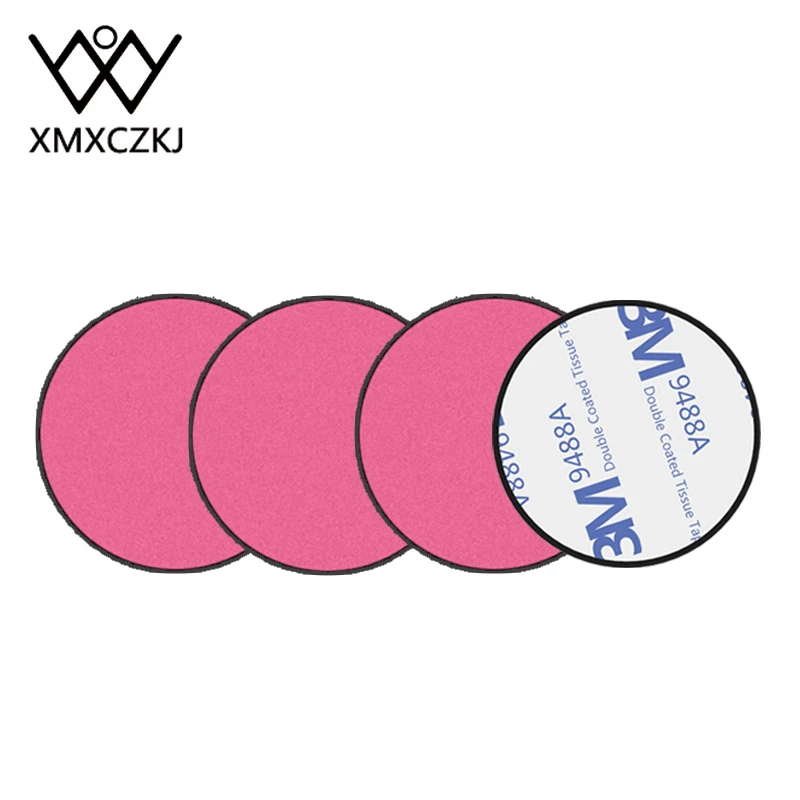 Pink 4 Round XMXCZKJ Высокое качество комплект металлических пластин для магнитный держатель телефона в автомобиль Замена металлической пластины с клеем - Цвет: Pink 4 Round