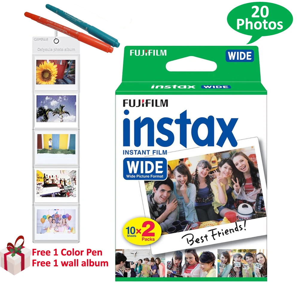 Натуральная для Fujifilm Instax Wide Film 20 листов белая рамка для камеры Fuji Instant фотография Поляроида Камера 300 200 210 100+ Бесплатный подарок
