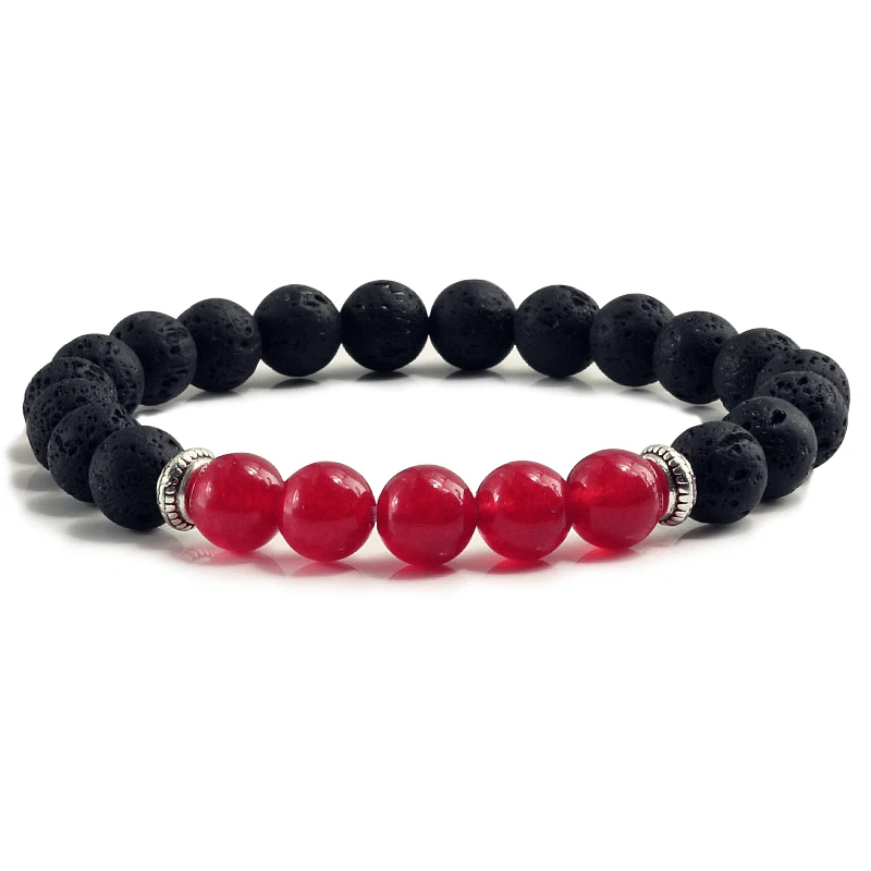 chalcedony red Чакра Баланс йога бусины Браслет Подвески Черная Лава Рок вулканический камень браслет браслеты Мода Будда Ювелирные изделия Подарки для унисекс - Окраска металла: chalcedony red