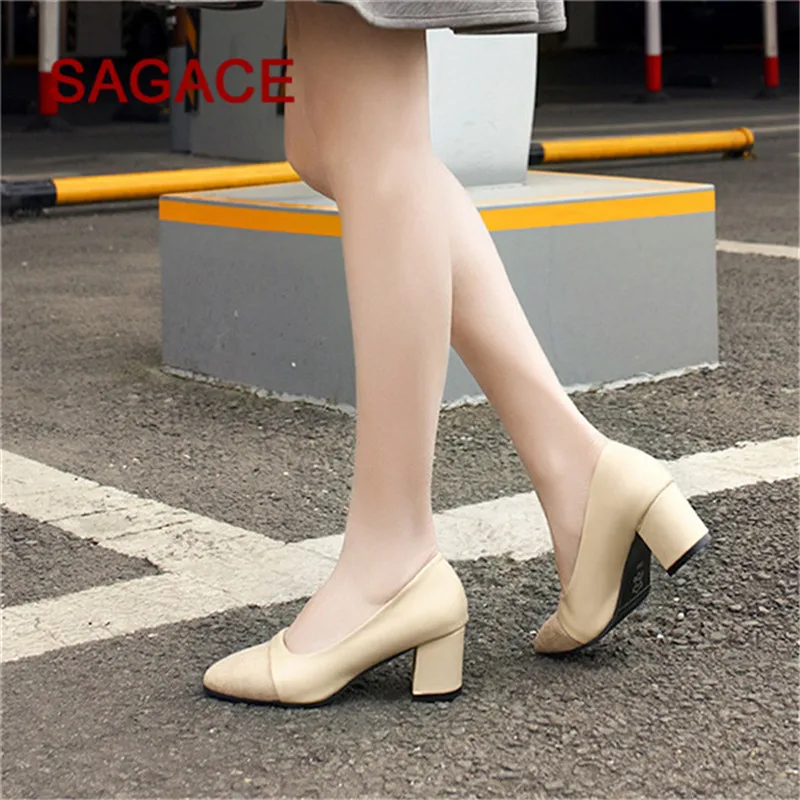 SAGACE/женские классические туфли лодочки с закрытым квадратным каблуком