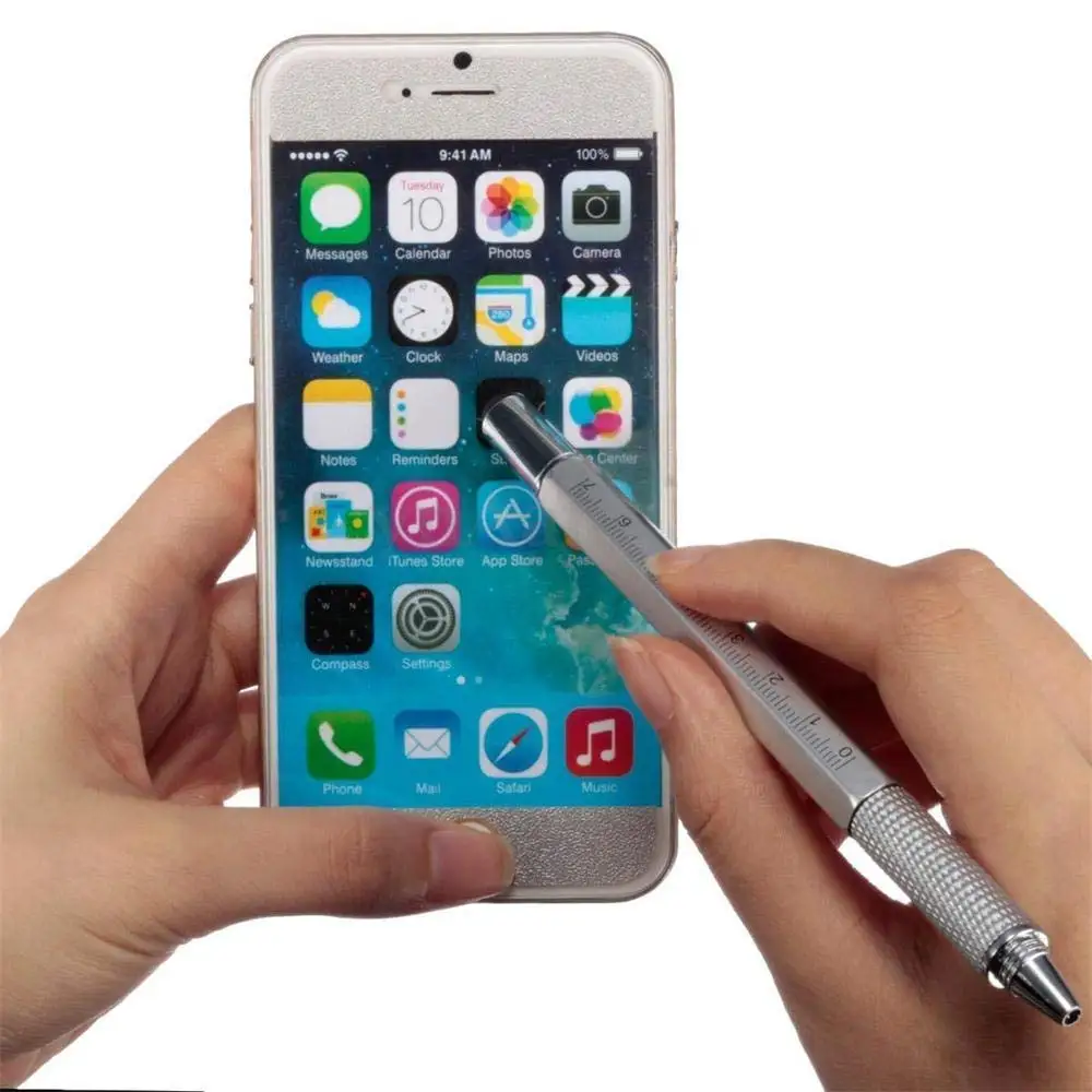 Шариковая ручка-стилус 6 в 1 с линейкой спиртового уровня отвертка принадлежности