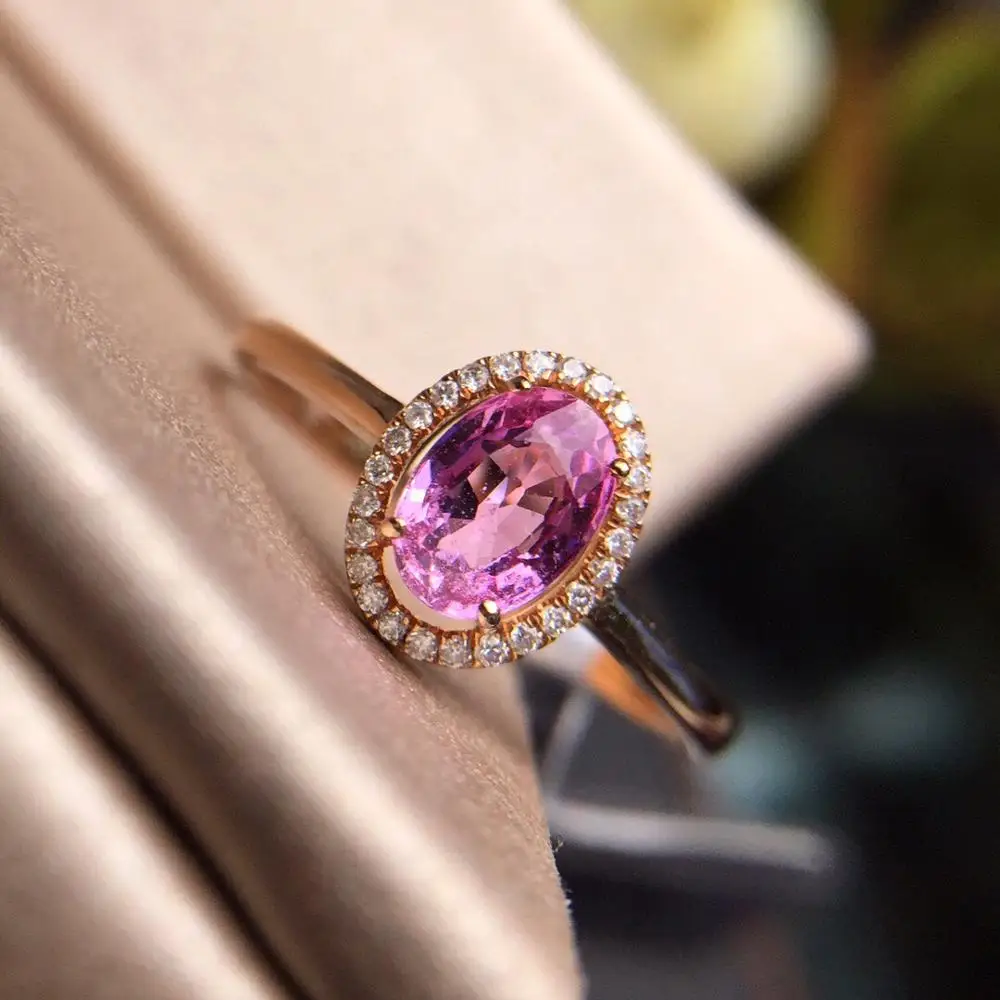 Кольцо с розовым сапфиром Pure 18 K золото натуральный Unheat Овальный розовый