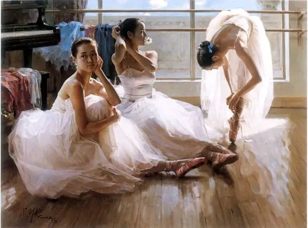 

Canvas Print Giclee Artwork Three ballet girl at rest Paintings on Canvas Realistic Wall Art for Home Living Room Office Decor