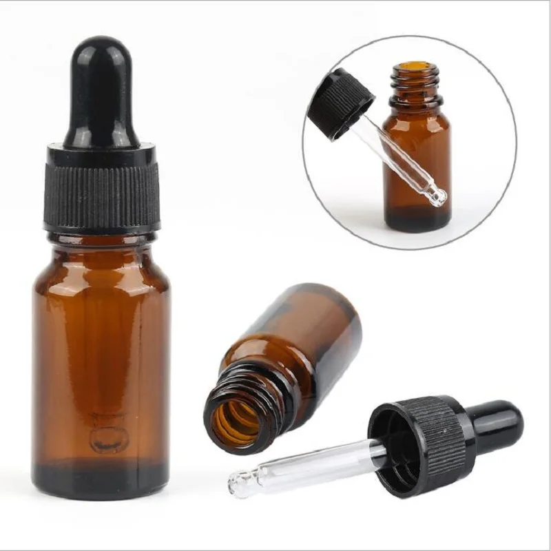 

10ml Dropper Bottle Black Rubber Cap Essence Oil Bottle Amber Glass Bottle Empty Cosmetic Container Packaging Vials 50pcs/Lot