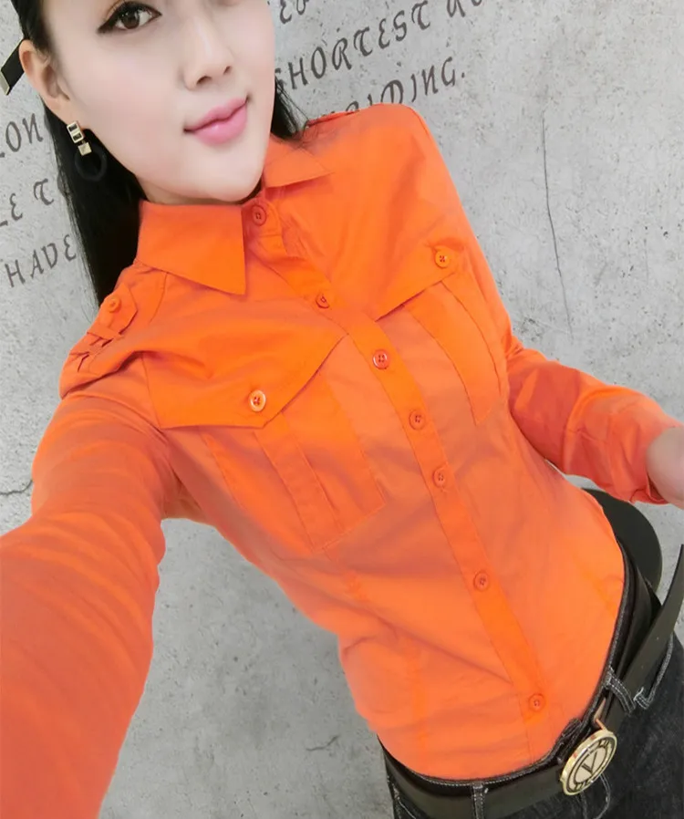 Женские хлопковые рубашки с отложным воротником и длинным рукавом для офиса 16