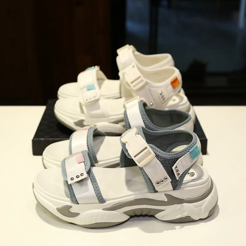 Sandalias mujer; коллекция года; белая обувь; женские сандалии на массивной платформе; zapatos de mujer; летние модные пляжные сандалии; женская обувь бежевого цвета