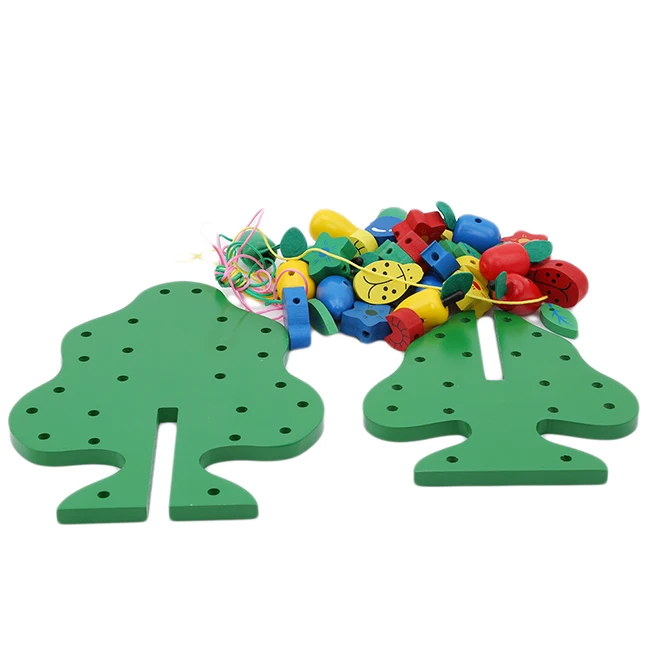 Зеленые деревянные бусины в форме дерева пазл на веревке креативная ручная