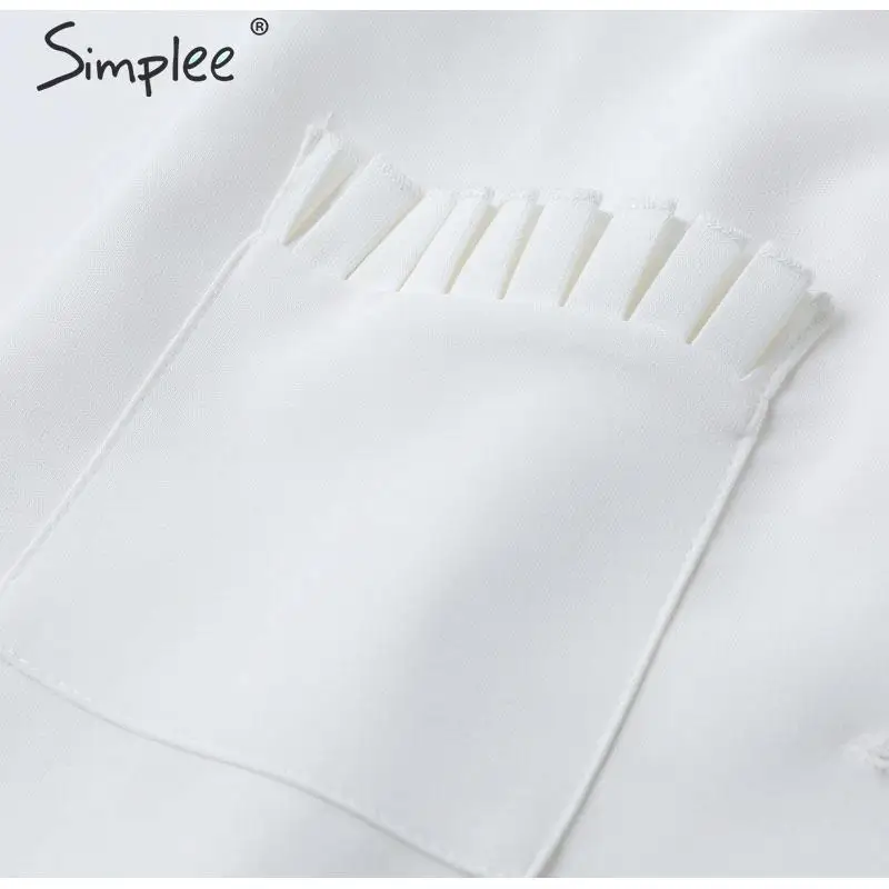 Simplee Sexy v-neck women blazer dress Elegant signal breasted frill white office dress Party style ladies pockets mini dresses