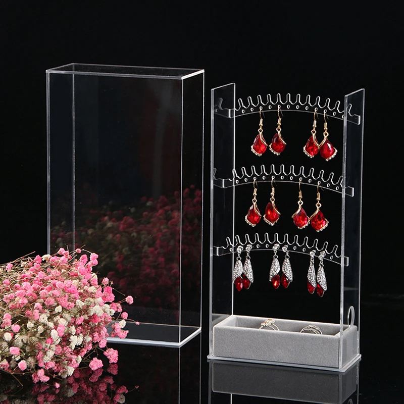 

Dustproof Transparent Acrylic Jewelry Storage Box Women Jewelry Earrings Display Rack Wedding Decoration Valentine's day Gifts