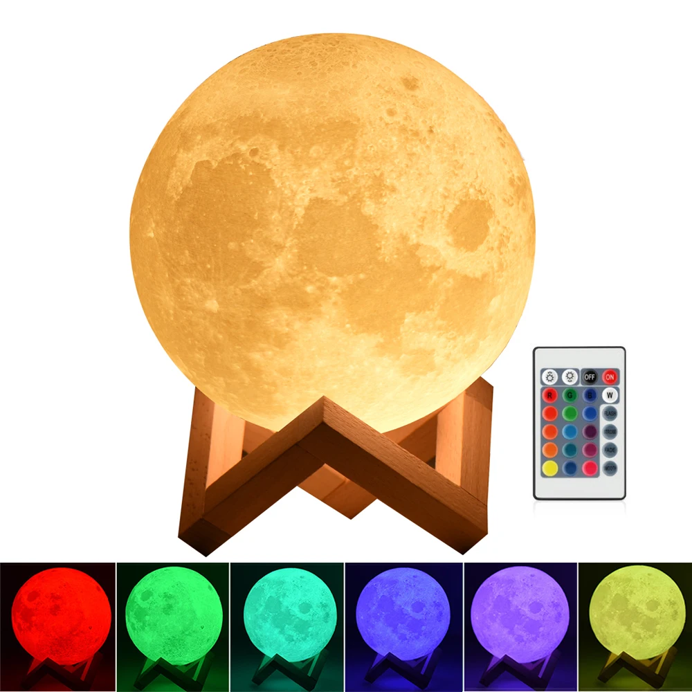 

Chaohui дропшиппинг 3D печать Луны лампы 16 Цвета светодиодный ночник светодиодный затемняемая сенсорная настольная лампа Цвет изменить детски...