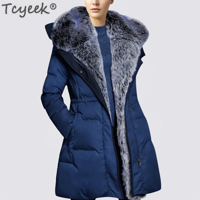 Tcyeek Зимний пуховик женский большой меховой воротник 90% утиный пух куртка Женская