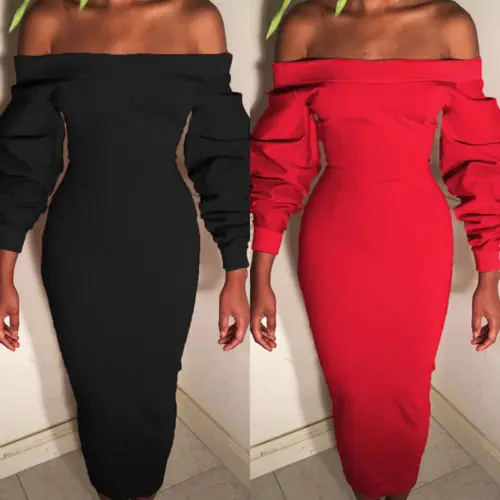 Женское платье с открытыми плечами длинным рукавом и вырезом лодочкой|sleeve dress|pencil