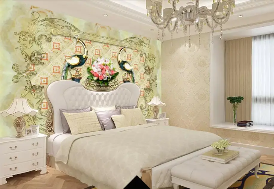 

Custom 3D Mural Wallpaper Peacock marble Photo Wallpaper For Bedroom Walls Wallpaper For Walls 5D Home Improvement