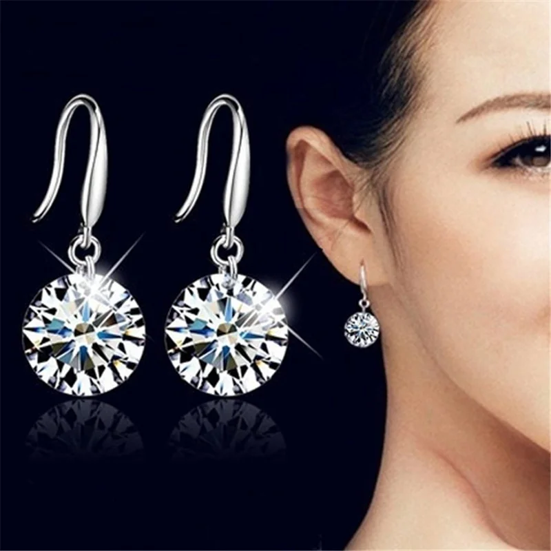 Чувствуя девушка Для женщин серебро серьги падения мотаться Hook Swarovski Crystal горный