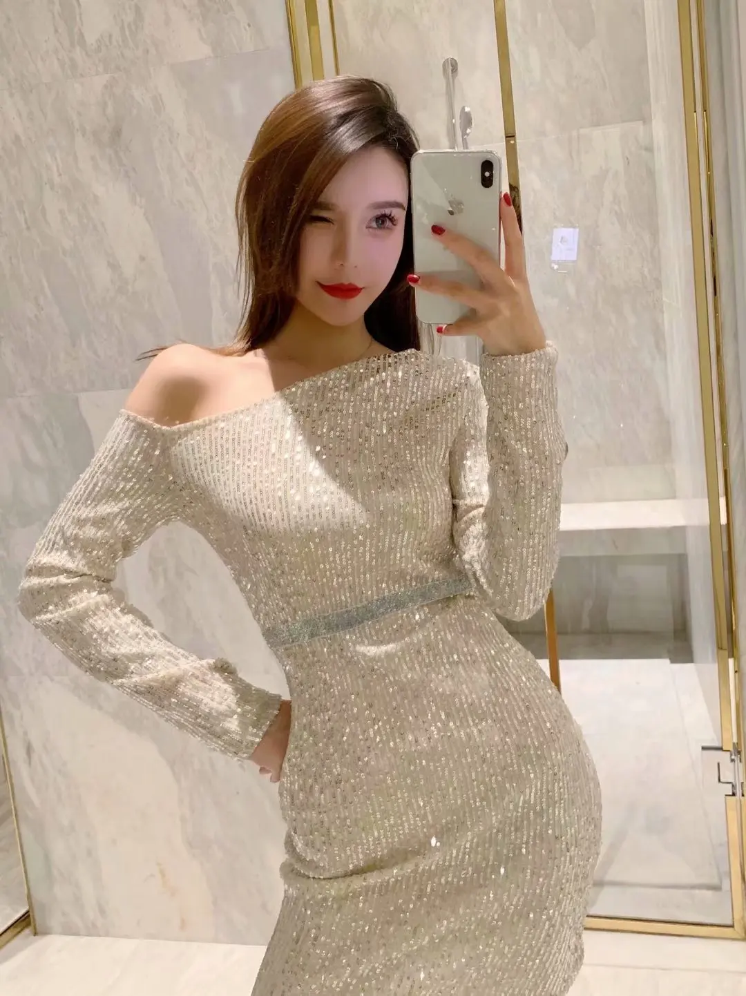 EDGLulu sparkly dress glitter pencil bodycon club wear party birthday outfits for women christmas clothes new year sequin | Женская