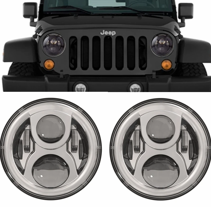 Черный/хром светодиодный головной светильник 7 &quotкруглый внедорожный Hi/короче