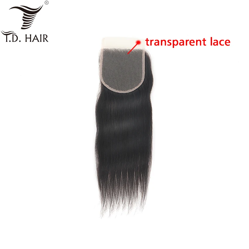 Прямые прозрачные человеческие волосы tdhair 4*4 с кружевной застежкой необработанные натуральные для женщин