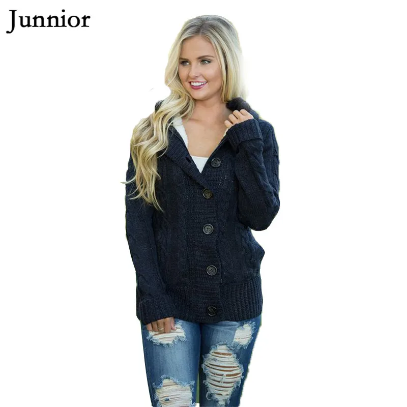 Womens Winter Cardigan Sweaters Cable Knit Open Front Hooded Button Down Sweater Coat Girls |