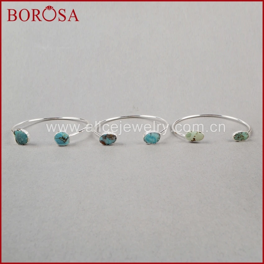 BOROSA серебряный цвет двойной ободок натуральный синий камни Друза Браслеты