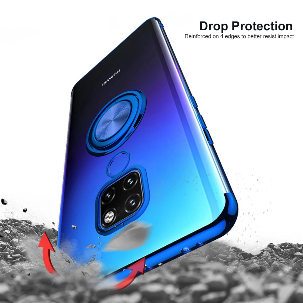 Ascromy для huawei коврики 20 Pro чехол 360 градусов кольцо стенд ТПУ Бампер Покрытие