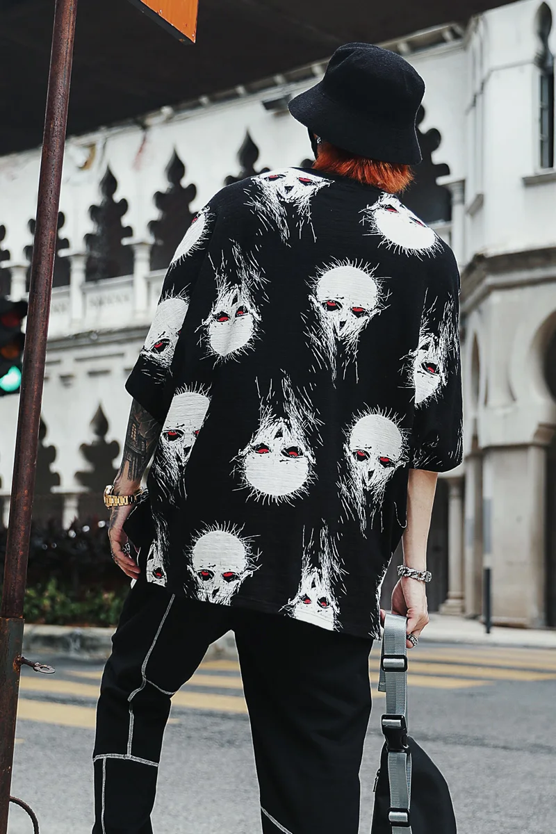 2019 летний тренд дизайн демон полная печать хип хоп короткий рукав рубашка плюс