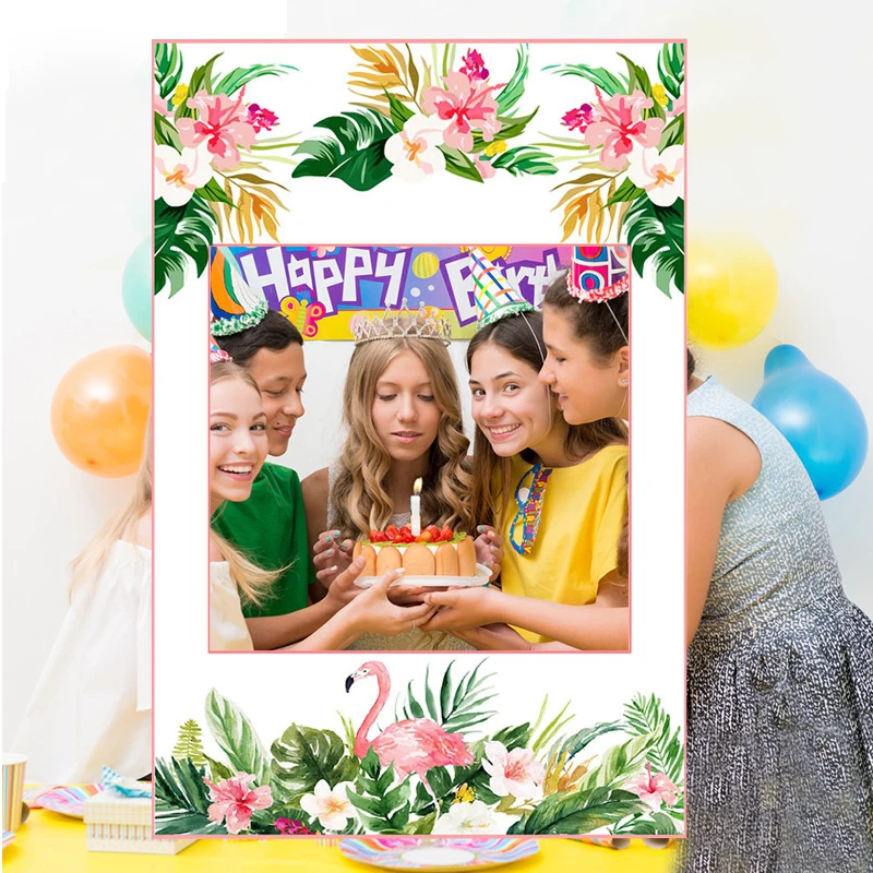 Chicinlife 1Pcs Flamingo Frame Photo Booth Props Happy Birthday Party Decoration Wedding Hawaii Tropical Summer Supplies | Дом и сад