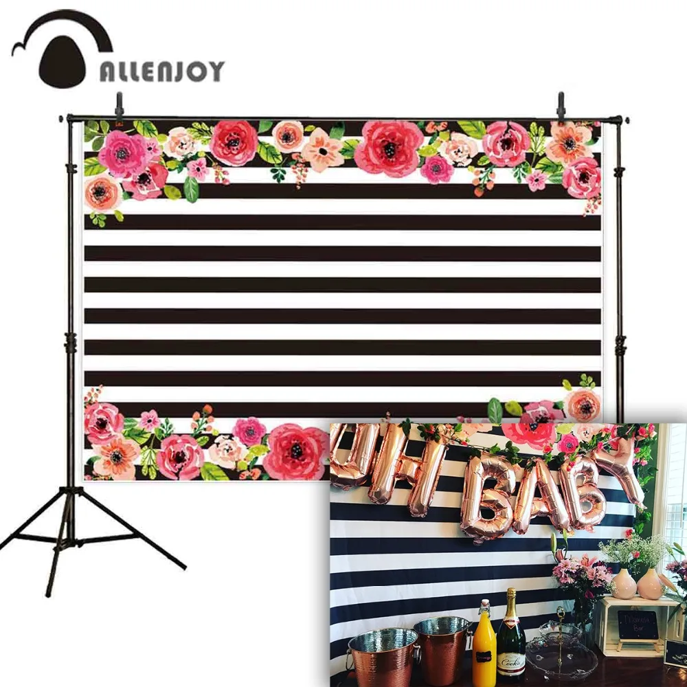 Allenjoy фон для фотосъемки черно-белые полоски цветы празднование дня рождения