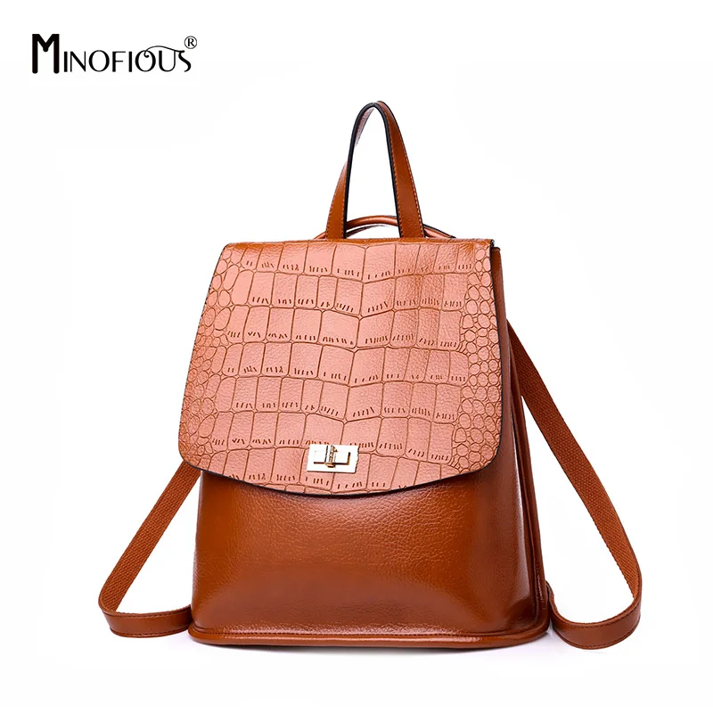MINOFIOUS из искусственной кожи аллигатора женский рюкзак однотонная школьная сумка