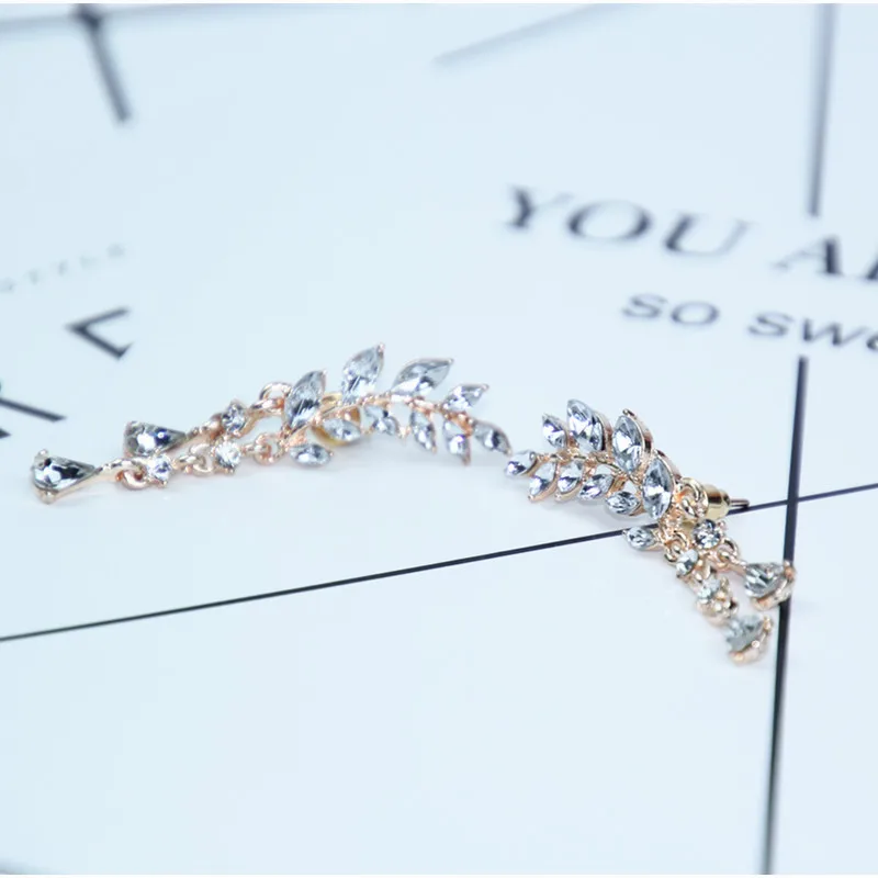 Женские серьги-капельки с кристаллами Серебристые/Золотые листом e0106 | Украшения