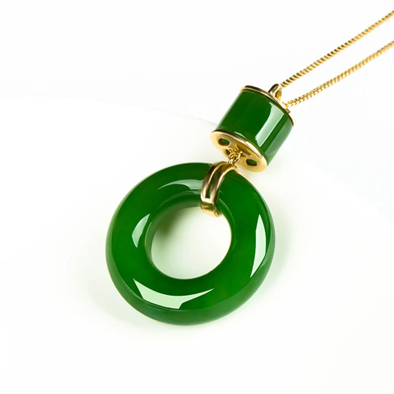 S925 Silver inlaid jade pendant female and Tian Jasper Green chain spinach Emerald Item yuhuan Necklace Sweater Ch | Украшения и