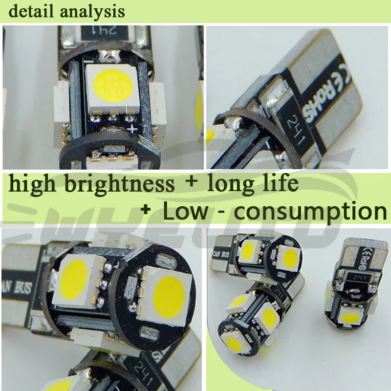 1X лампочки для автомобилей T10 LED W5W 5050 5SMD ширина лампы CANBUS номерной знак задний