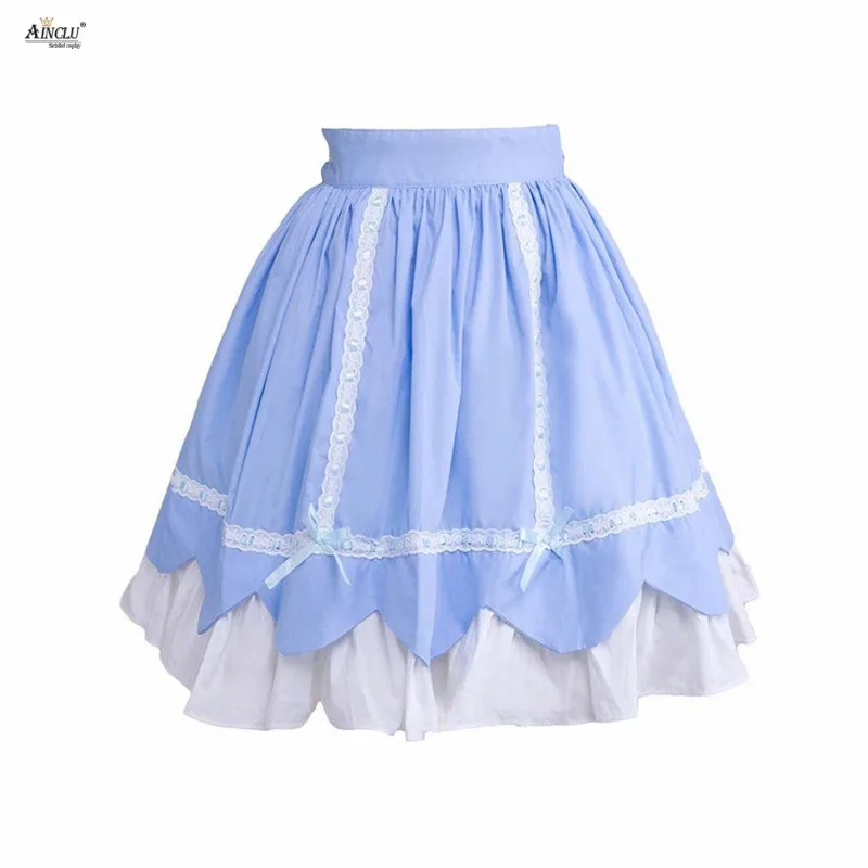 

Ainclu High Quality Womens XS-XXL Sky Blue Ruffled Bow Cotton Sweet A-line Short Lolita Skirt for Casual/Party Free shipping