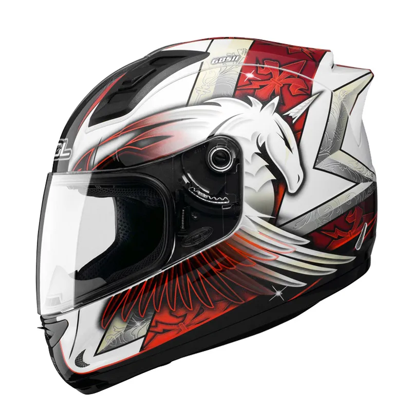Горячая Sol 68 S 69 S Единорог анфас Moto rcycle Шлем Мужчины Женщины Moto велосипед шлем гонки в горошек утвердить шоссе Moto шлем Размер 5 - Цвет: White Red