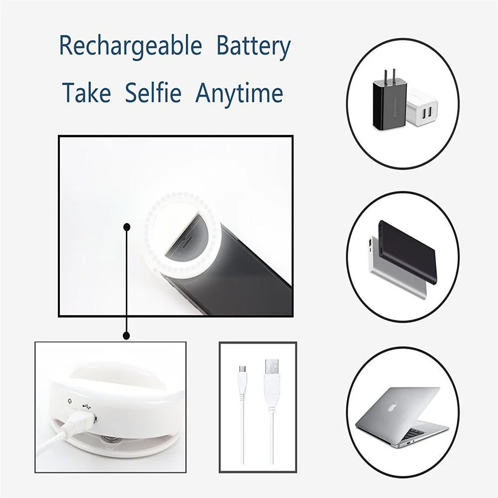 USB селфи свет LED Макияж Видео ringlight фотографическое освещение с лампами зарядка