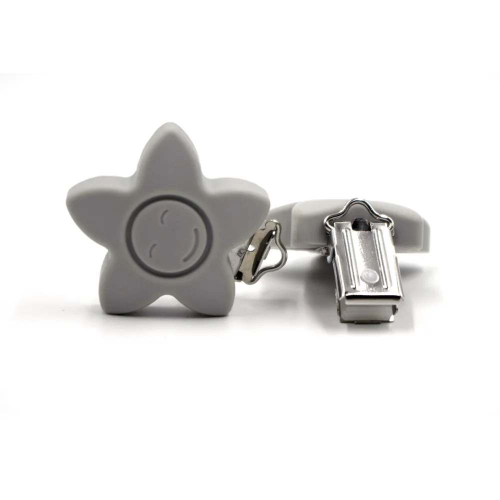 Light Gray 3 шт. без БФА, силиконовый цветок улыбка лицо кольцо для соски Прорезыватель зажимы из нержавеющей стали DIY звезда ребенок уход игрушка клип пустышка держатель - Цвет: Light Gray