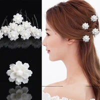 12 pcs new women white flower silver plated wedding prom party bridal hair pins hair accessory hair sticks