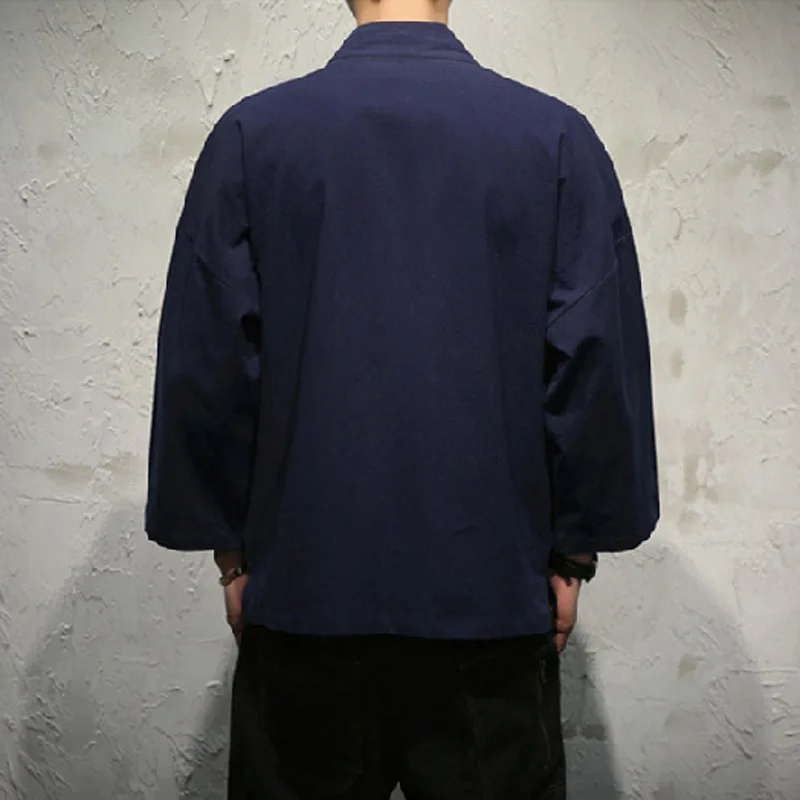 Мужской Свободный кардиган повседневная хлопковая куртка-кимоно в стиле хип-хоп