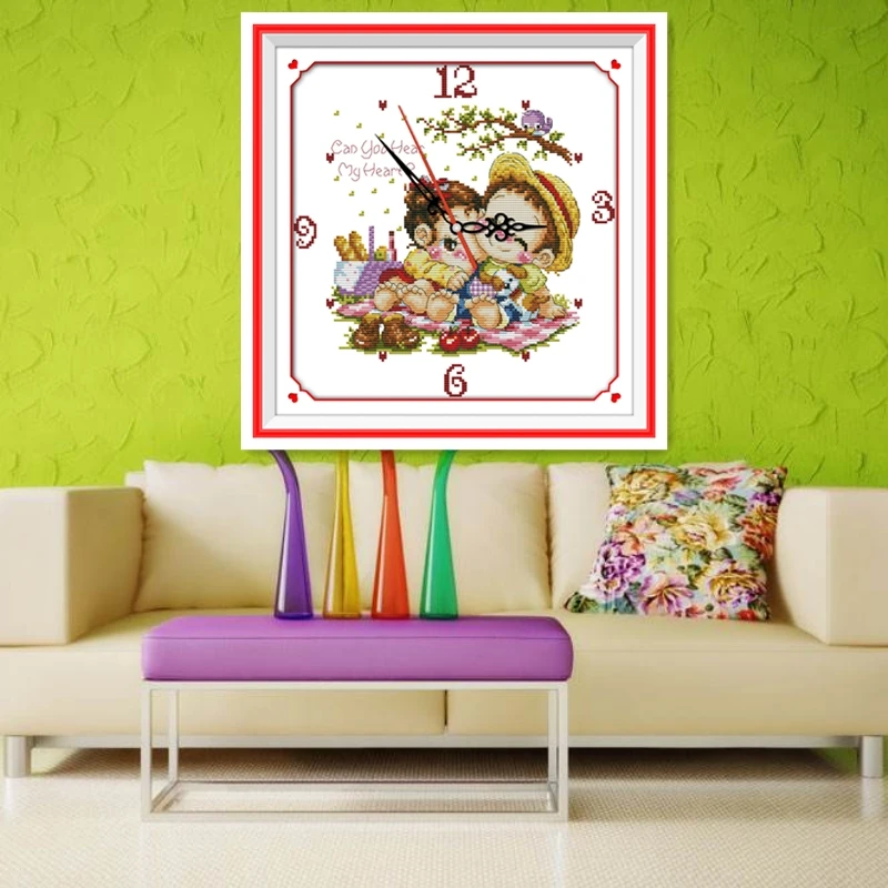Heartbeat Clock Face Embroidery Cross Set Chinese Counted Stitch Pattern Painting DMC Fabric Home Decoration | Дом и сад