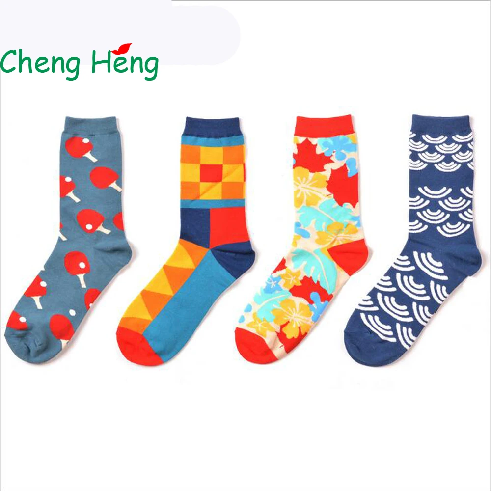 

Cheng Heng 12 Pairs/Bag New Products Hot Sale Summer British Style Men's Cotton Socks Personality Pattern Men Middle Tube Socks