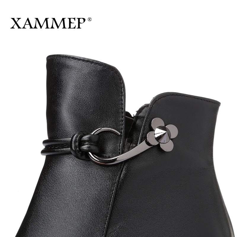 Женские зимние ботинки Xammep натуральная кожа шерсть плюшевые ботильоны Брендовая