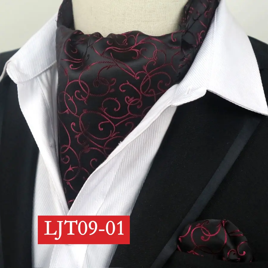SMT-LJT09-01 YISHLINE мужской роскошный Шелковый Аскот галстук набор мужской галстук и платок Набор Цветочный Пейсли в горошек Карманный квадратный набор для свадебной вечеринки - Цвет: SMT-LJT09-01