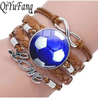 qiyufang bracelets i love football soccer bracelet vintage footballs pendant chain for men and women hand