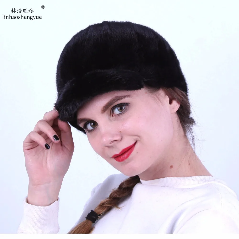 Linhaoshengyue  Fashion Women Mink Fur Cap  Women Real Mink Fur Knights  Cap Winter