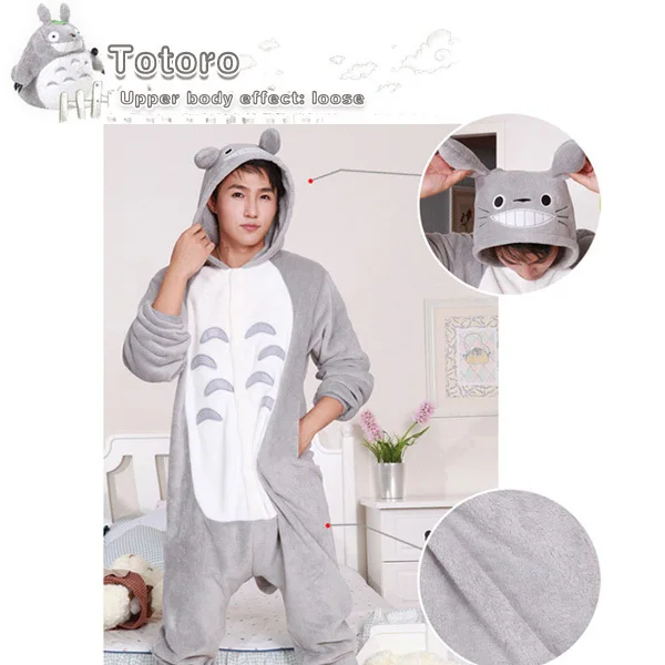 

Men New Costume My neighbor totoro Onesies Flannel One-Piece Pajamas Animal Sleepwear Winter Pyjamas Adult Women For Halloween