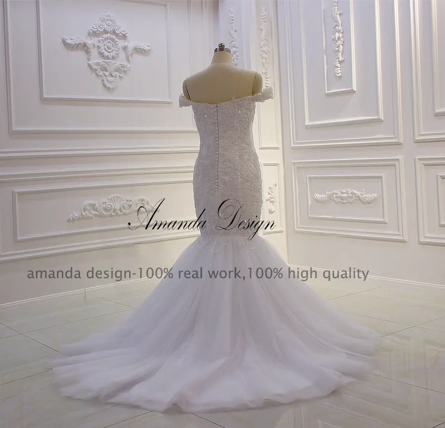 Платье Русалочка Аманда с открытыми плечами кружевной аппликацией и узорами из