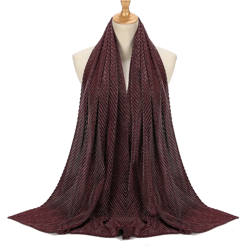 Женский Длинный шарф тюрбан однотонный плиссированный хиджаб в мусульманском