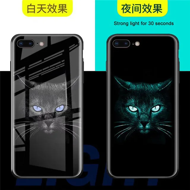 Роскошный светящийся чехол из закаленного стекла для iphone X 10 XS MAX XR 6 6S 7 8 plus чехол для телефона Marvel, Бэтмен, Капитан Америка, Железный человек - Цвет: Cat