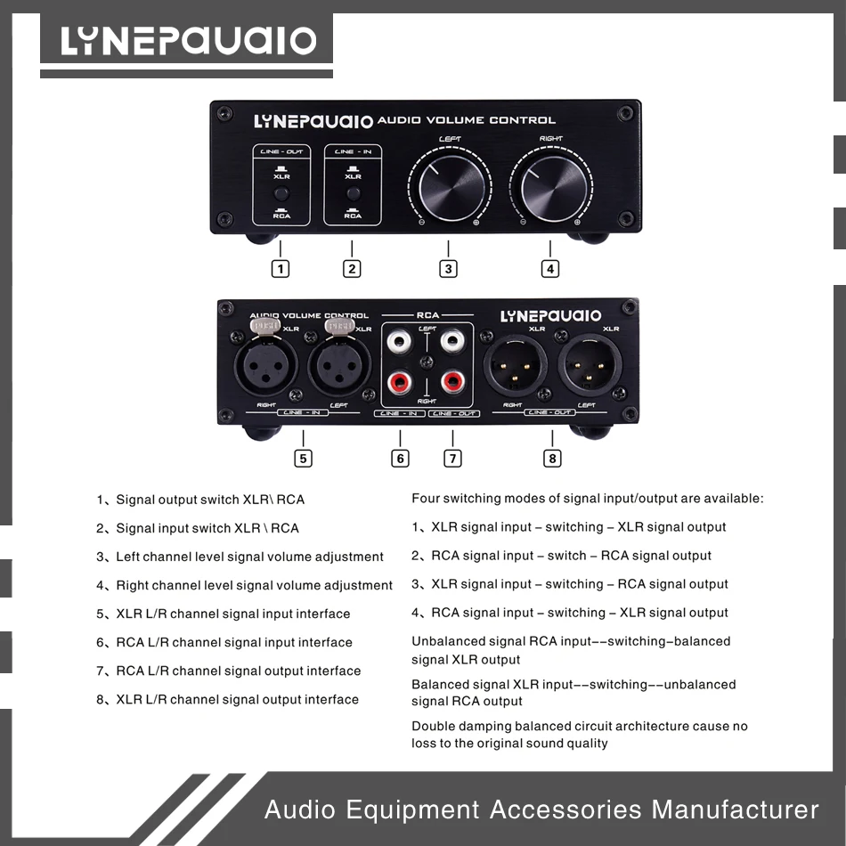 Hi-fi 2 In put 2-выходной аналоговый аудиопереключатель XLR /RCA с регулировкой громкости |