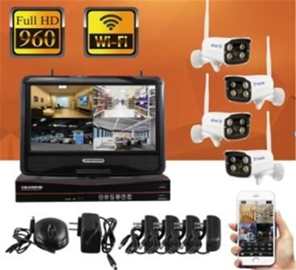 

10 Inch 4CH Wireless WIFI IP Camera NVR Kit