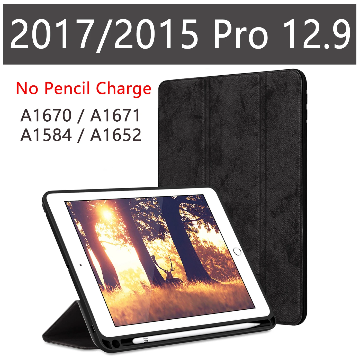 hei FG pro12.9 2017 Для iPad Pro 12,9 чехол с карандашом держатель из искусственной кожи TPU мягкий чехол для iPad Pro 12,9 чехол(только чехол, без ручки - Цвет: hei FG pro12.9 2017